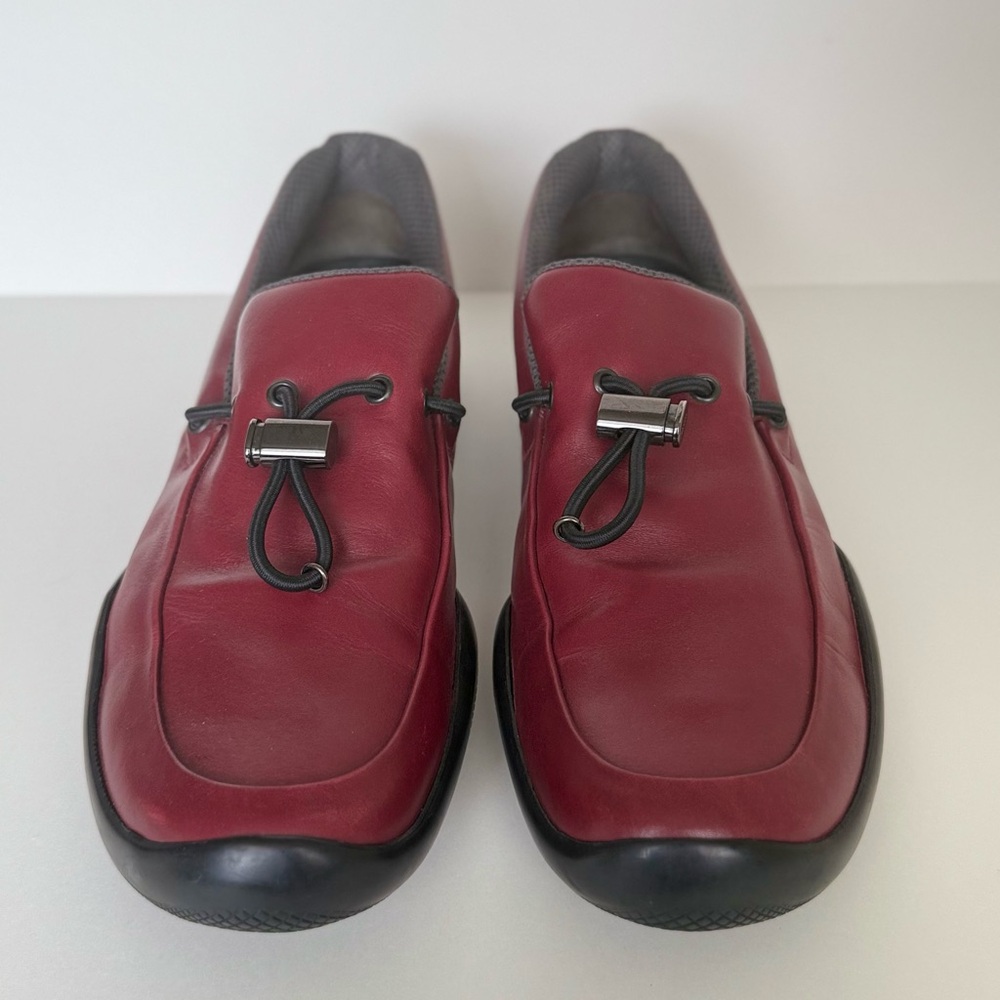 Prada Men’s Red Leather Loafers - Size 10 - Bold Designer Style